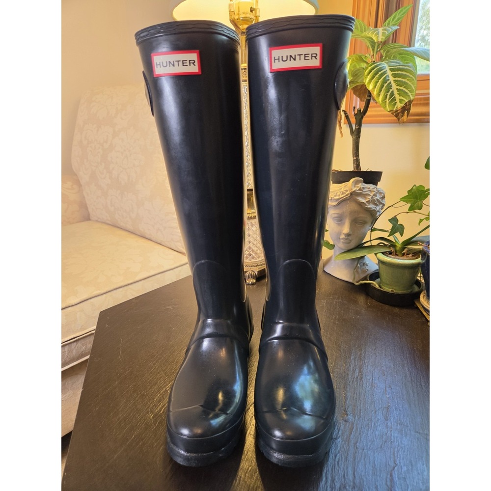 Hunter Orig Wms Tall Rain Boots Navy Blue Gloss Rubber WP Wellies 6 NEW! $190